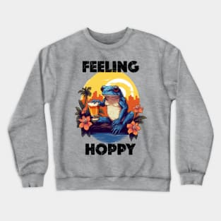 Coqui Frog Holding a Beer - Feeling Hoppy (Black Lettering) Crewneck Sweatshirt